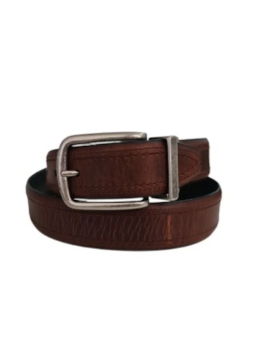 Columbia Reversible Leather Belt Men 38 Black Brown Silver Buckle Casual Neutral